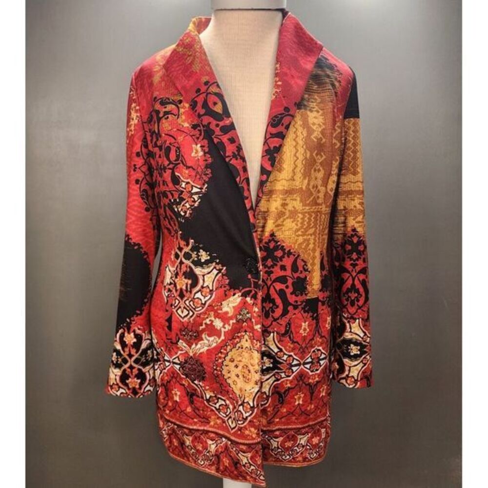 Chicos Asian Inspired Women's Evening Jacket Size 0 Long Knit Lined Blazer